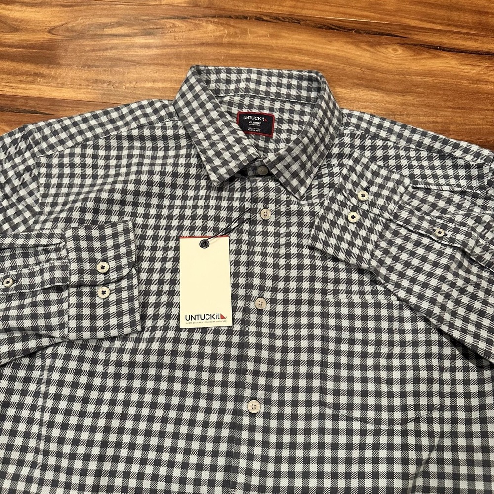 UNTUCKit Shirt Mens XL Gray Check Alden Long Sleeve Button Front Cotton Casual